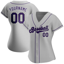 Load image into Gallery viewer, Custom Gray Purple-Black Authentic Baseball Jersey