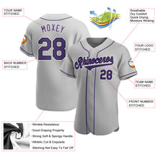 Load image into Gallery viewer, Custom Gray Purple-Black Authentic Baseball Jersey
