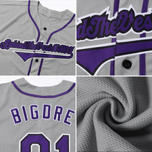 Load image into Gallery viewer, Custom Gray Purple-Black Authentic Baseball Jersey