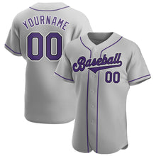 Load image into Gallery viewer, Custom Gray Purple-Black Authentic Baseball Jersey