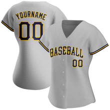 Load image into Gallery viewer, Custom Gray Navy-Gold Authentic Baseball Jersey