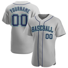 Load image into Gallery viewer, Custom Gray Navy-Aqua Authentic Baseball Jersey