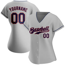 Load image into Gallery viewer, Custom Gray Navy-Red Authentic Baseball Jersey