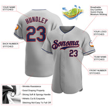 Load image into Gallery viewer, Custom Gray Navy-Red Authentic Baseball Jersey