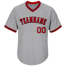 Load image into Gallery viewer, Custom Gray Red-Black Authentic Throwback Rib-Knit Baseball Jersey Shirt