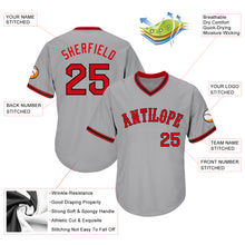 Load image into Gallery viewer, Custom Gray Red-Black Authentic Throwback Rib-Knit Baseball Jersey Shirt