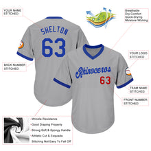 Load image into Gallery viewer, Custom Gray Royal-Red Authentic Throwback Rib-Knit Baseball Jersey Shirt