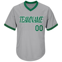 Load image into Gallery viewer, Custom Gray Kelly Green-White Authentic Throwback Rib-Knit Baseball Jersey Shirt