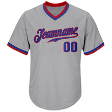 Load image into Gallery viewer, Custom Gray Royal-Red Authentic Throwback Rib-Knit Baseball Jersey Shirt