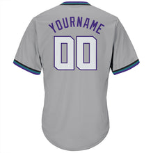 Load image into Gallery viewer, Custom Gray White-Purple Authentic Throwback Rib-Knit Baseball Jersey Shirt