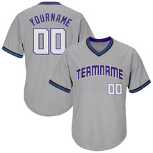 Load image into Gallery viewer, Custom Gray White-Purple Authentic Throwback Rib-Knit Baseball Jersey Shirt