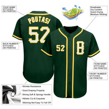 Load image into Gallery viewer, Custom Green White-Gold Authentic Baseball Jersey