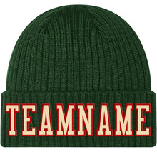 Load image into Gallery viewer, Custom Green Cream-Red Stitched Cuffed Knit Hat