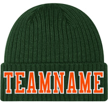 Load image into Gallery viewer, Custom Green Orange-White Stitched Cuffed Knit Hat