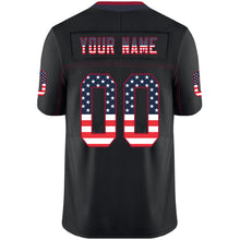 Load image into Gallery viewer, Custom Lights Out Black Red-Navy USA Flag Fashion Football Jersey