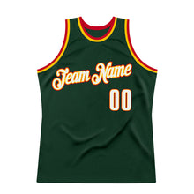 Load image into Gallery viewer, Custom Hunter Green White-Red Authentic Throwback Basketball Jersey