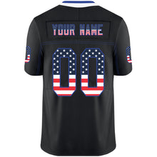 Load image into Gallery viewer, Custom Lights Out Black Royal-White USA Flag Fashion Football Jersey