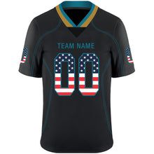 Load image into Gallery viewer, Custom Lights Out Black Teal-Old Gold USA Flag Fashion Football Jersey