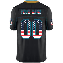 Load image into Gallery viewer, Custom Lights Out Black Teal-Old Gold USA Flag Fashion Football Jersey