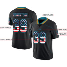 Load image into Gallery viewer, Custom Lights Out Black Teal-Old Gold USA Flag Fashion Football Jersey