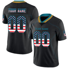 Load image into Gallery viewer, Custom Lights Out Black Teal-Old Gold USA Flag Fashion Football Jersey