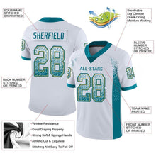 Load image into Gallery viewer, Custom White Teal-Old Gold Mesh Drift Fashion Football Jersey