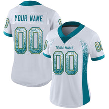 Load image into Gallery viewer, Custom White Teal-Old Gold Mesh Drift Fashion Football Jersey