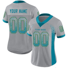 Load image into Gallery viewer, Custom Light Gray Teal-Old Gold Mesh Drift Fashion Football Jersey
