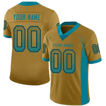 Load image into Gallery viewer, Custom Old Gold Teal-Black Mesh Drift Fashion Football Jersey