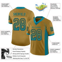 Load image into Gallery viewer, Custom Old Gold Teal-Black Mesh Drift Fashion Football Jersey