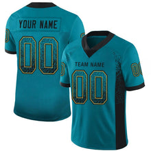 Load image into Gallery viewer, Custom Teal Black-Old Gold Mesh Drift Fashion Football Jersey