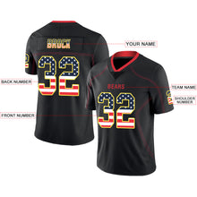 Load image into Gallery viewer, Custom Lights Out Black Gold-Scarlet USA Flag Fashion Football Jersey