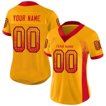 Load image into Gallery viewer, Custom Gold Scarlet-Black Mesh Drift Fashion Football Jersey