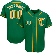Load image into Gallery viewer, Custom Kelly Green Gold-White Authentic Baseball Jersey