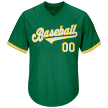 Load image into Gallery viewer, Custom Kelly Green White-Gold Authentic Throwback Rib-Knit Baseball Jersey Shirt
