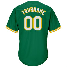 Load image into Gallery viewer, Custom Kelly Green White-Gold Authentic Throwback Rib-Knit Baseball Jersey Shirt