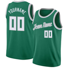 Load image into Gallery viewer, Custom Kelly Green White-Silver Gray Round Neck Rib-Knit Basketball Jersey