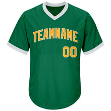Load image into Gallery viewer, Custom Kelly Green Gold-White Authentic Throwback Rib-Knit Baseball Jersey Shirt