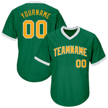 Load image into Gallery viewer, Custom Kelly Green Gold-White Authentic Throwback Rib-Knit Baseball Jersey Shirt