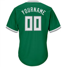 Load image into Gallery viewer, Custom Kelly Green White-Gray Authentic Throwback Rib-Knit Baseball Jersey Shirt