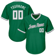 Load image into Gallery viewer, Custom Kelly Green White-Gray Authentic Throwback Rib-Knit Baseball Jersey Shirt