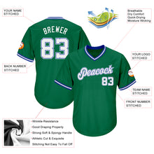 Load image into Gallery viewer, Custom Kelly Green White-Royal Authentic Throwback Rib-Knit Baseball Jersey Shirt