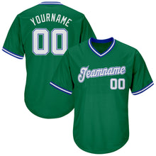 Load image into Gallery viewer, Custom Kelly Green White-Royal Authentic Throwback Rib-Knit Baseball Jersey Shirt