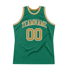 Load image into Gallery viewer, Custom Kelly Green Old Gold-White Authentic Throwback Basketball Jersey