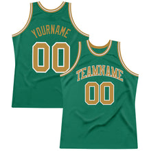 Load image into Gallery viewer, Custom Kelly Green Old Gold-White Authentic Throwback Basketball Jersey