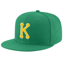 Load image into Gallery viewer, Custom Kelly Green Gold-White Stitched Adjustable Snapback Hat