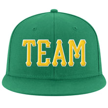 Load image into Gallery viewer, Custom Kelly Green Gold-White Stitched Adjustable Snapback Hat