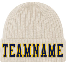 Load image into Gallery viewer, Custom Khaki Navy-Gold Stitched Cuffed Knit Hat