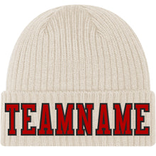 Load image into Gallery viewer, Custom Khaki Red-Black Stitched Cuffed Knit Hat