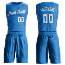 Load image into Gallery viewer, Custom Blue White Round Neck Suit Basketball Jersey